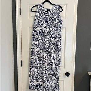 Beach Cover Up - Navy and White Patterned Sleeveless Dress